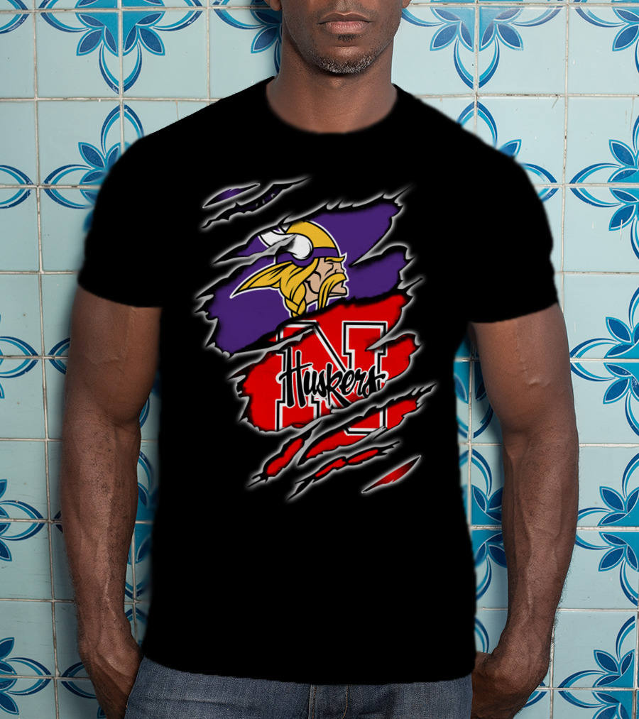 Vikings Huskers Nebraska Football Crossover T-Shirt
