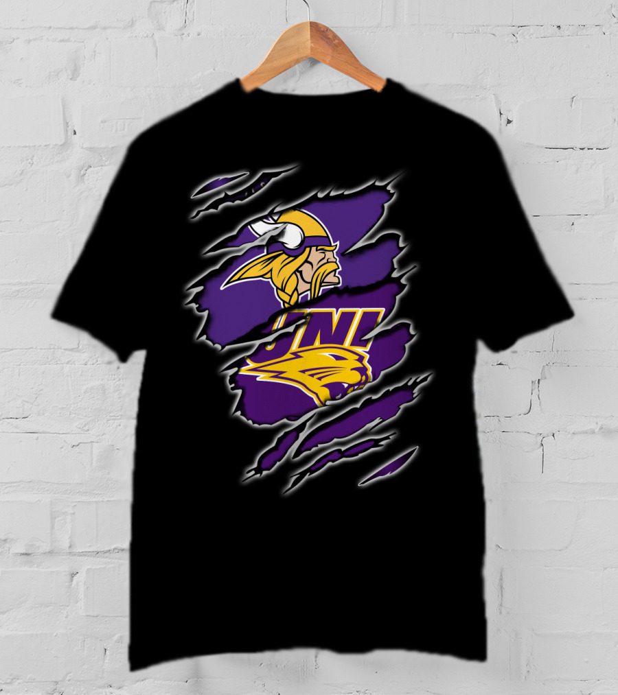 Vikings UNI Panthers Logo Text Rip Effect T-Shirt