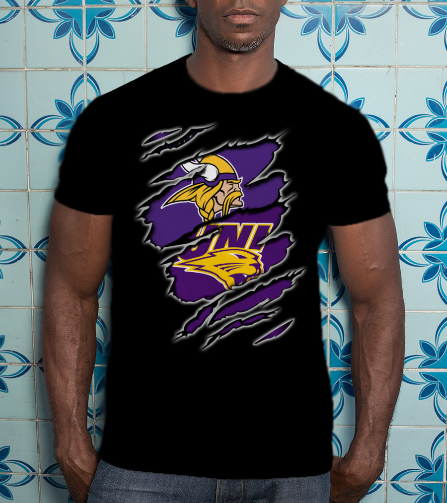Vikings UNI Panthers Logo Text Rip Effect T-Shirt