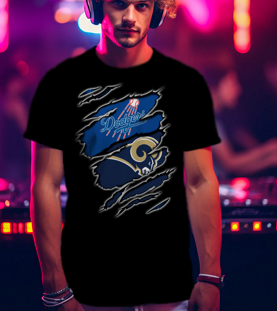 Dodgers Rams Claw Scratch Dual Logo Fusion T-Shirt