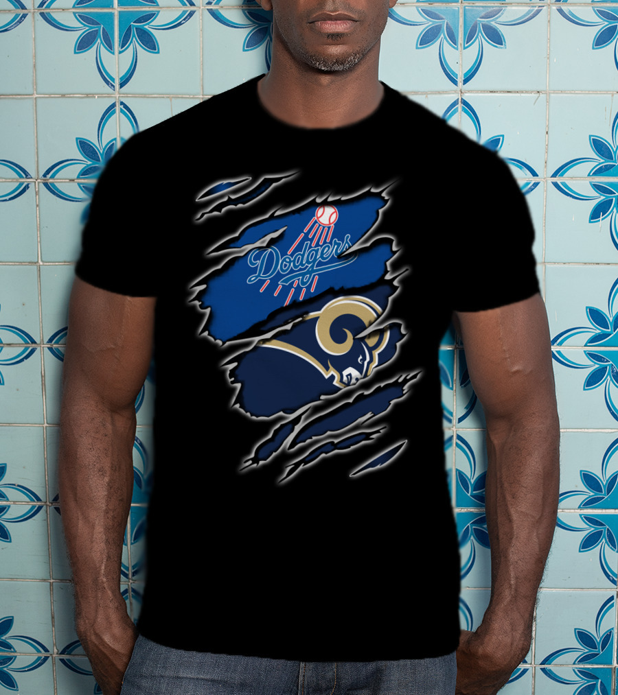 Dodgers Rams Claw Scratch Dual Logo Fusion T-Shirt
