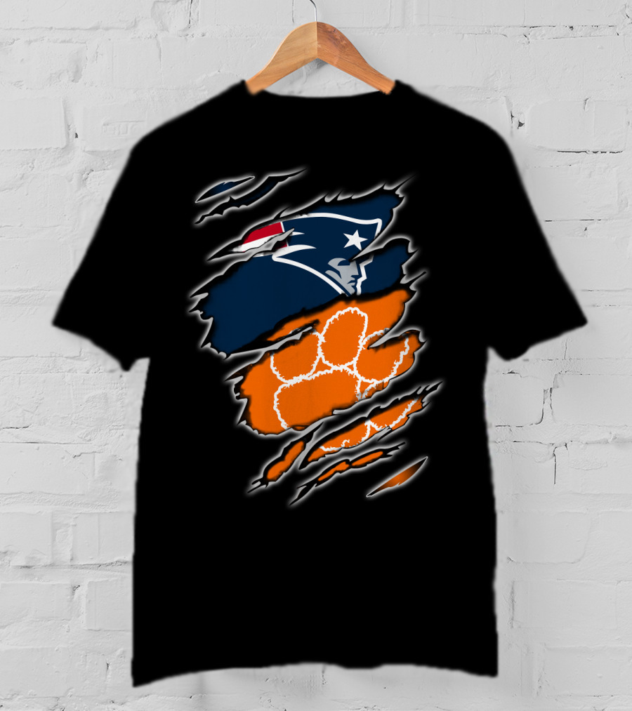 Patriots Clemson Tiger Paw Scratch New England Football Tiger Claw T-Shirt