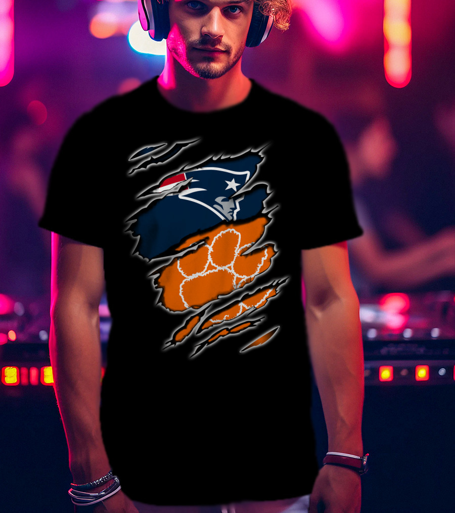 Patriots Clemson Tiger Paw Scratch New England Football Tiger Claw T-Shirt