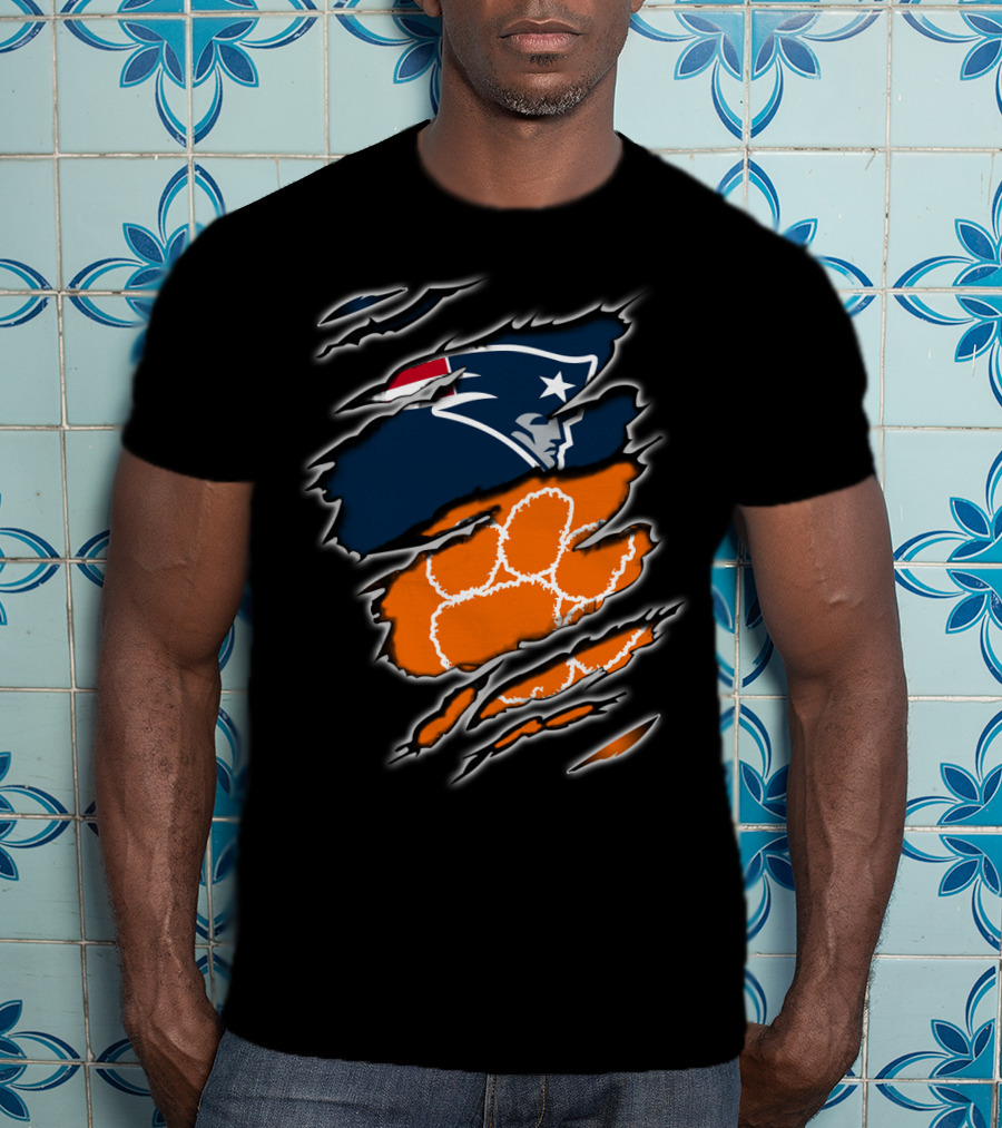 Patriots Clemson Tiger Paw Scratch New England Football Tiger Claw T-Shirt