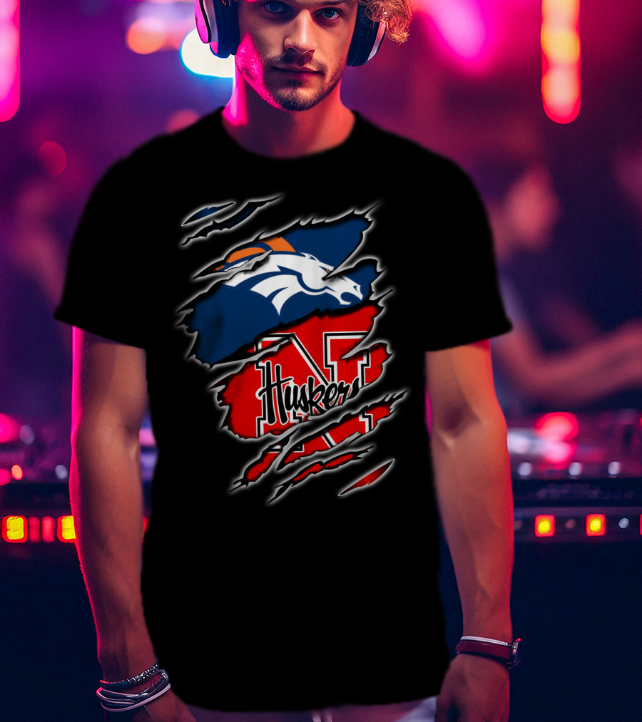 Broncos Huskers Logo Fusion T-Shirt