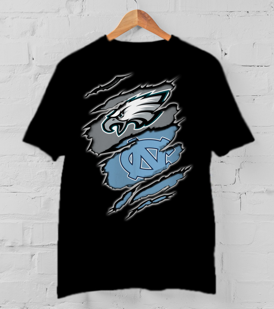Philadelphia Eagles And North Carolina Tar Heels Logo Fusion T-Shirt
