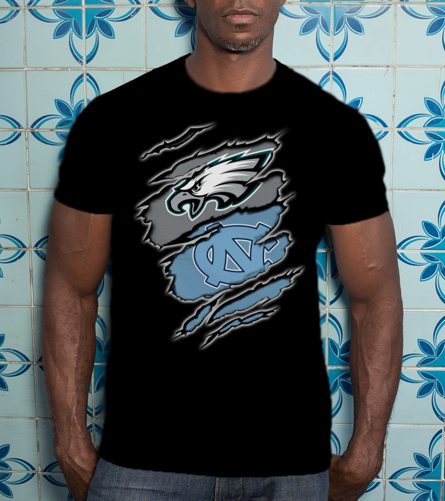 Philadelphia Eagles And North Carolina Tar Heels Logo Fusion T-Shirt