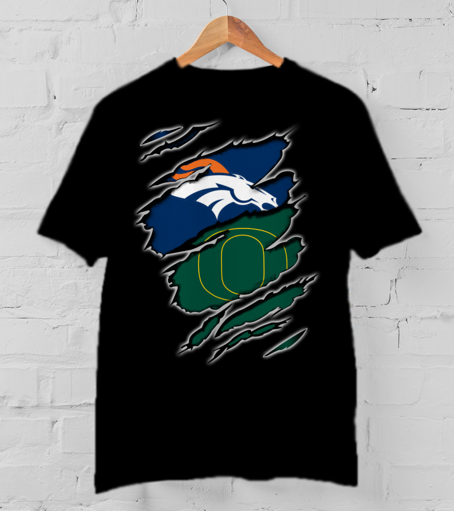 Broncos Ducks Logo Fusion With Tear T-Shirt