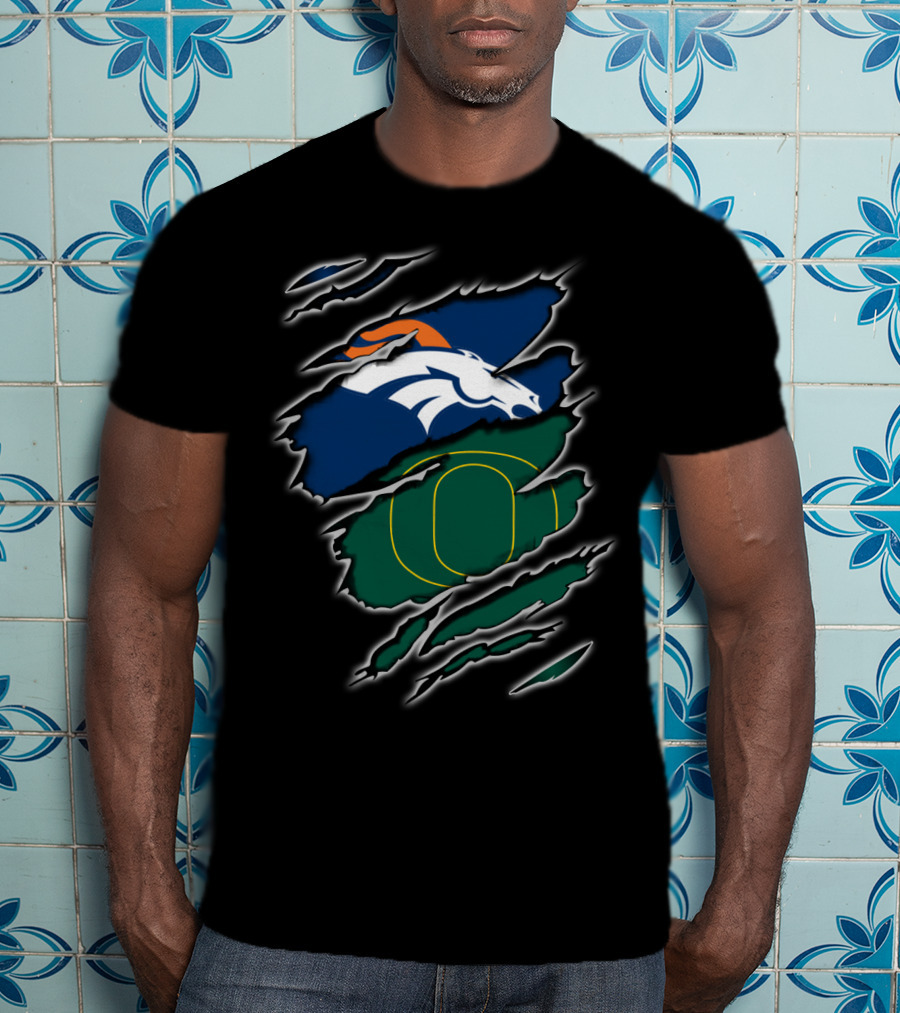 Broncos Ducks Logo Fusion With Tear T-Shirt