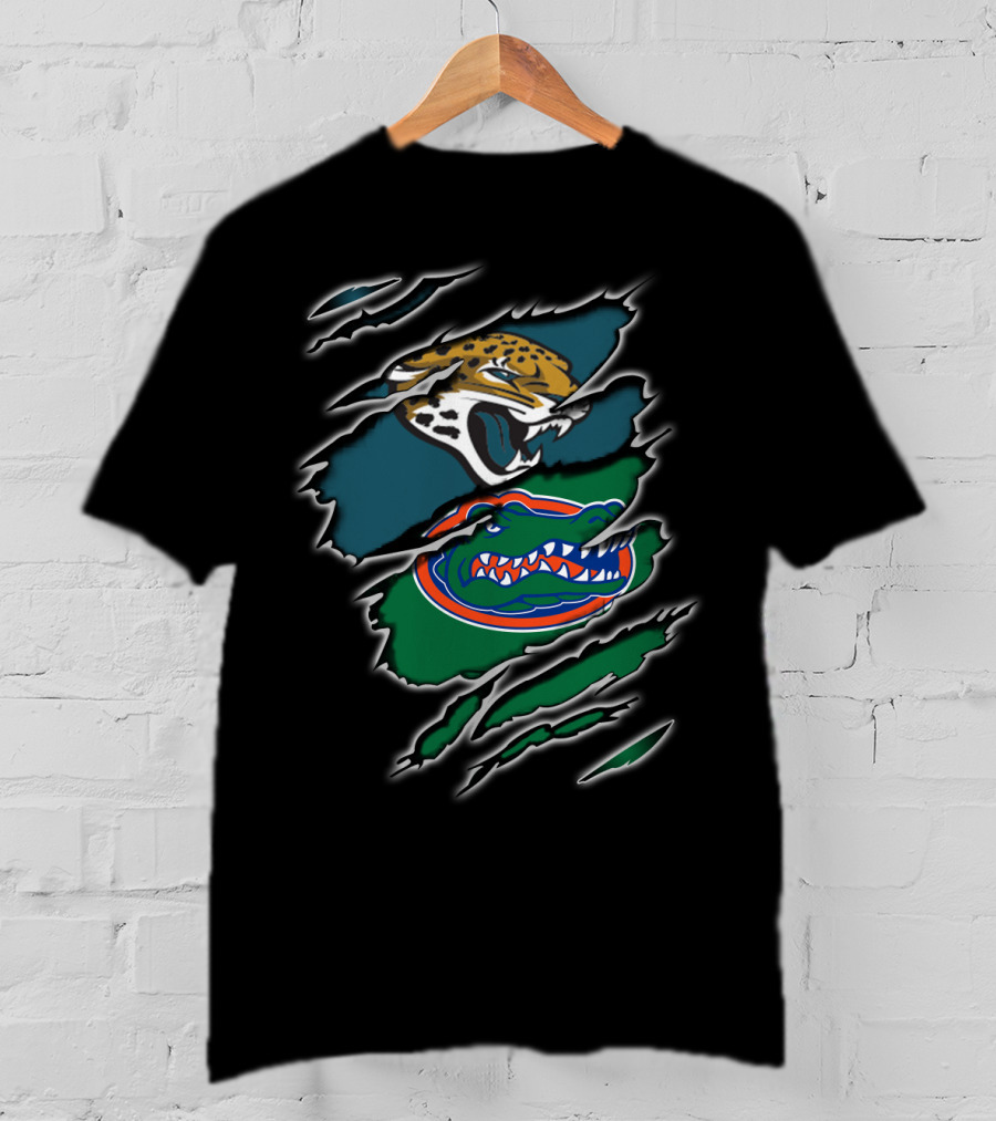 Jaguars And Gators Claw Ripped Mascots Logo Fusion T-Shirt