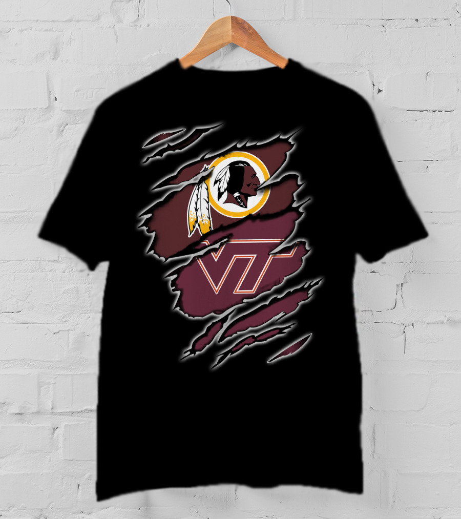 Washington Redskins Virginia Tech Hokies Sports Team Collaboration T-Shirt