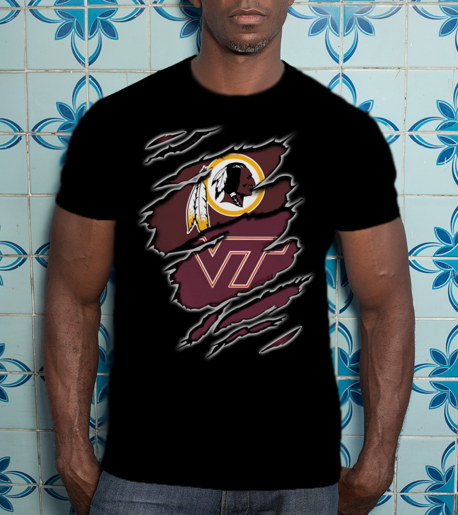 Washington Redskins Virginia Tech Hokies Sports Team Collaboration T-Shirt