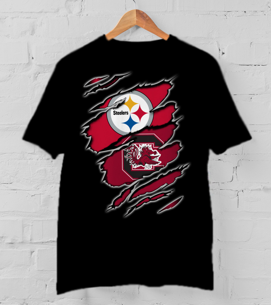 Steelers South Carolina Gamecocks Claw Marks Logo Fusion T-Shirt