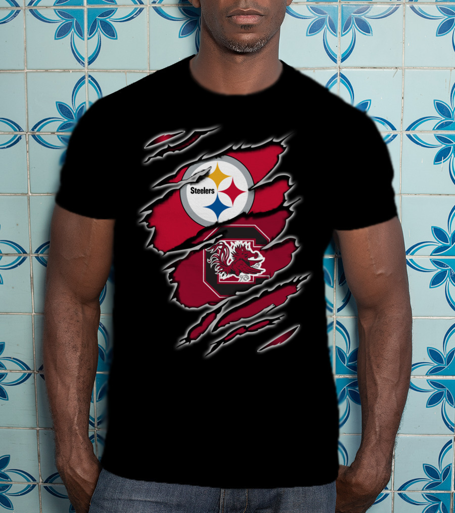 Steelers South Carolina Gamecocks Claw Marks Logo Fusion T-Shirt