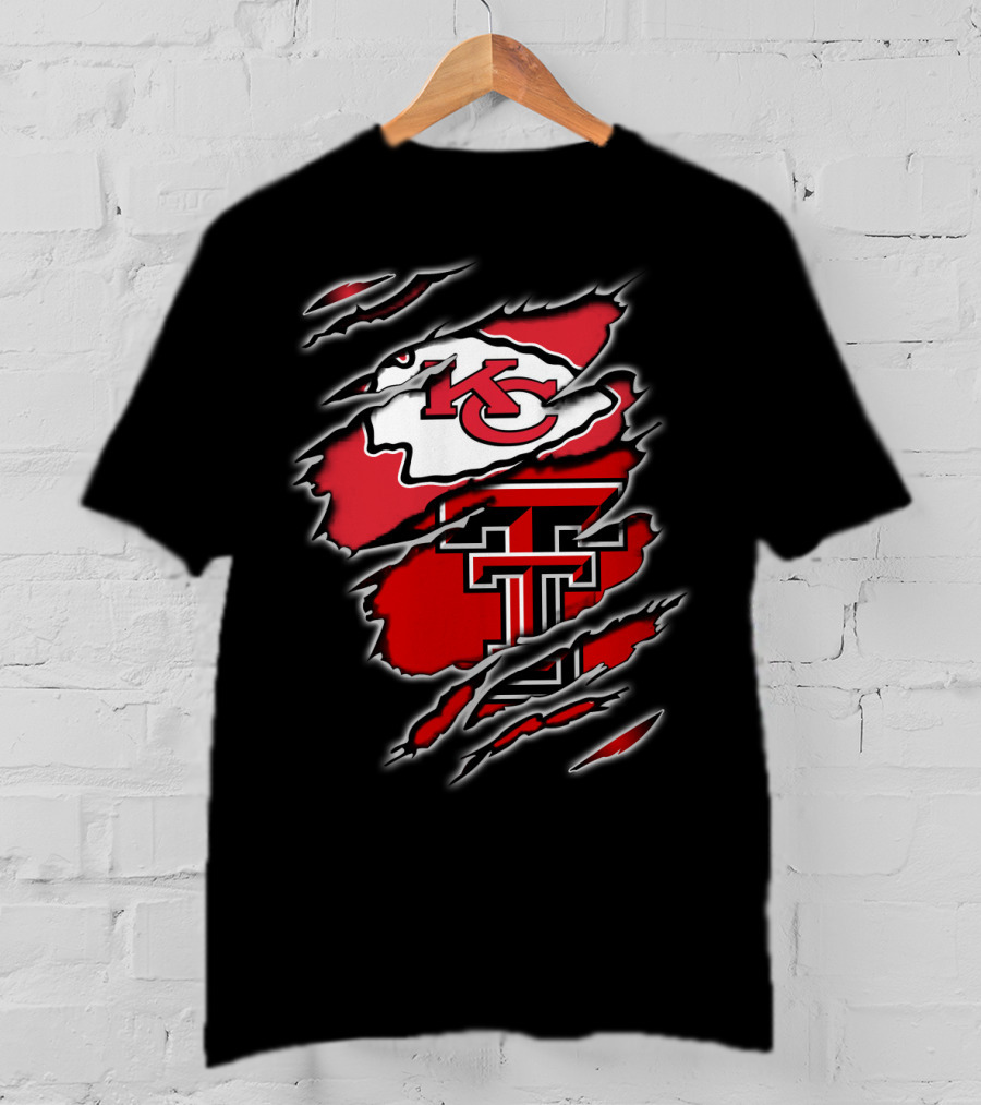 Kansas City Chiefs Texas Tech Red Raiders Claw Marks Logo Combination T-Shirt
