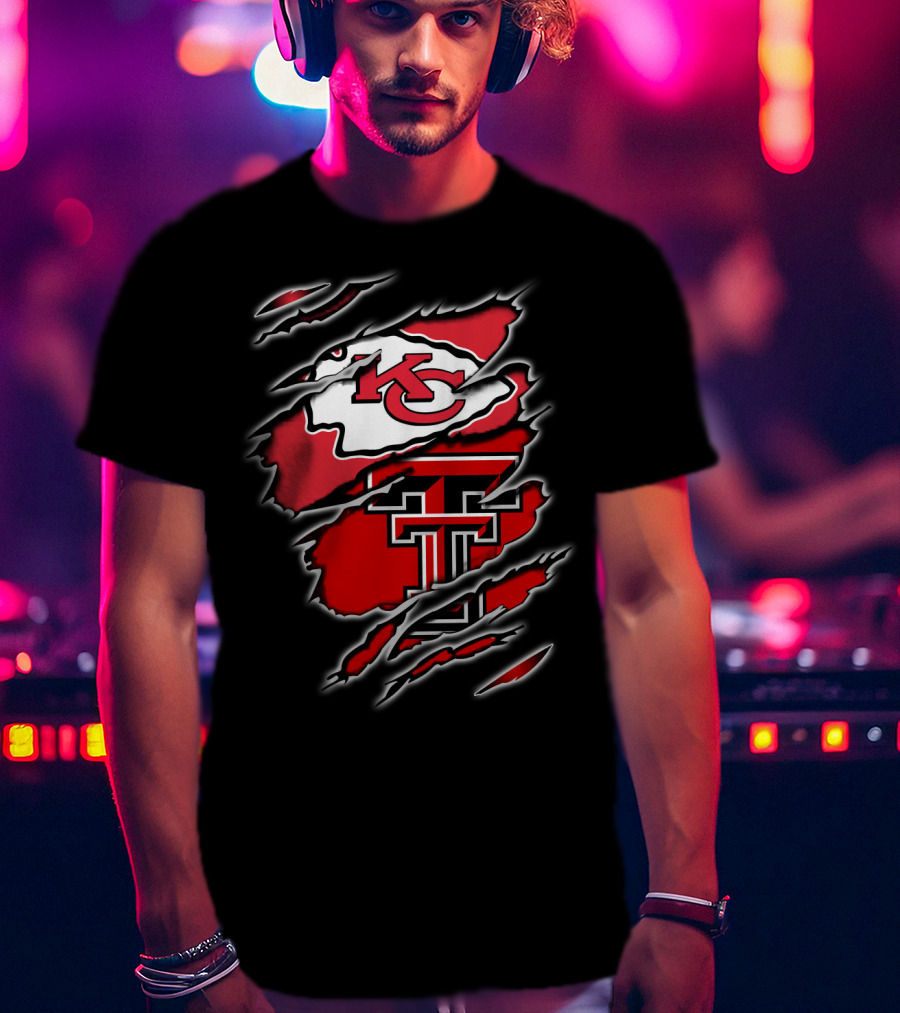 Kansas City Chiefs Texas Tech Red Raiders Claw Marks Logo Combination T-Shirt