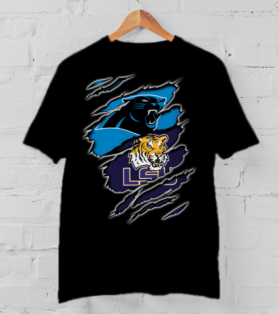 Carolina Panthers Lsu Tigers Claw Marks Logos T-Shirt