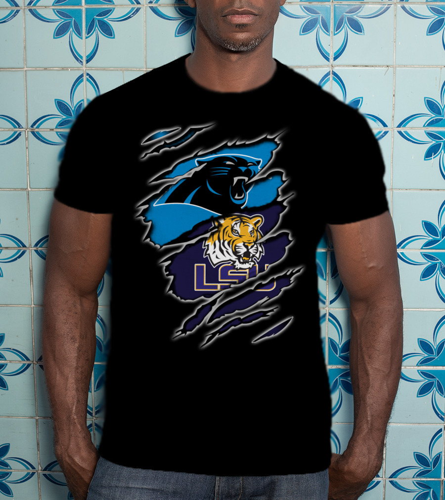 Carolina Panthers Lsu Tigers Claw Marks Logos T-Shirt