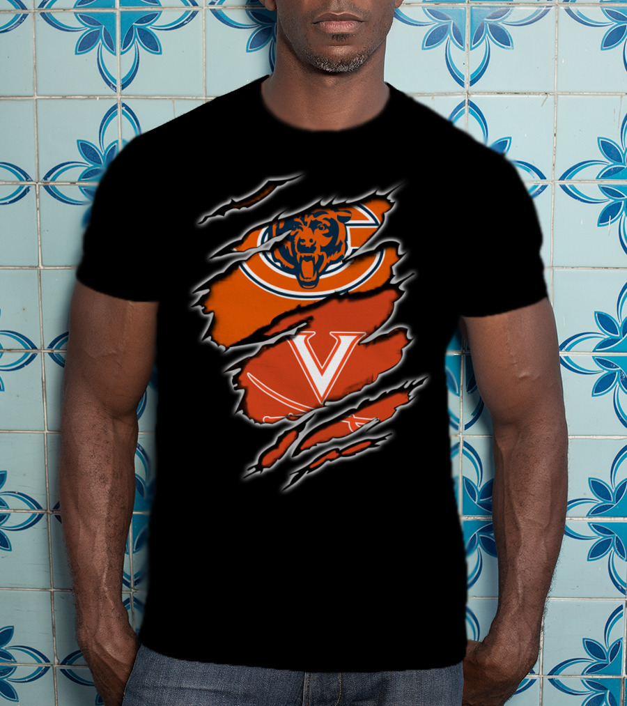 Chicago Bears Virginia Cavaliers Scratch Torn T-Shirt