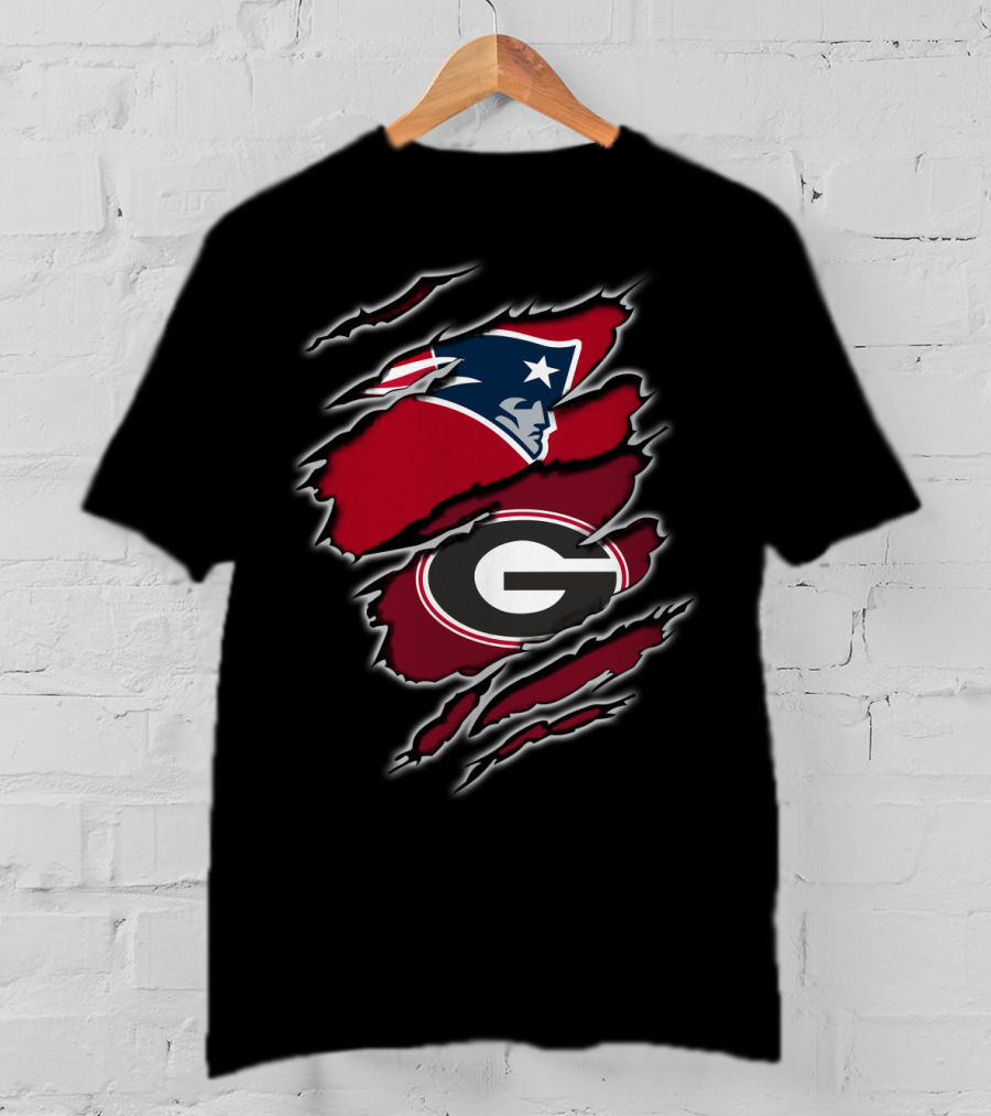 New England Patriots Georgia Bulldogs Claw Mark Collaboration T-Shirt