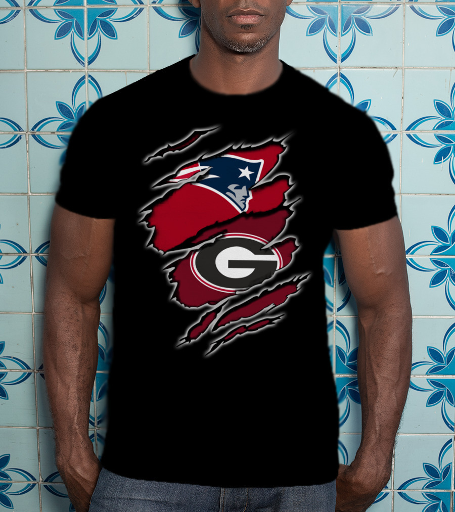 New England Patriots Georgia Bulldogs Claw Mark Collaboration T-Shirt