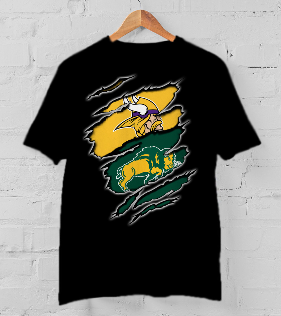 Minnesota Vikings North Dakota State Bison Claw Marks Mashup T-Shirt