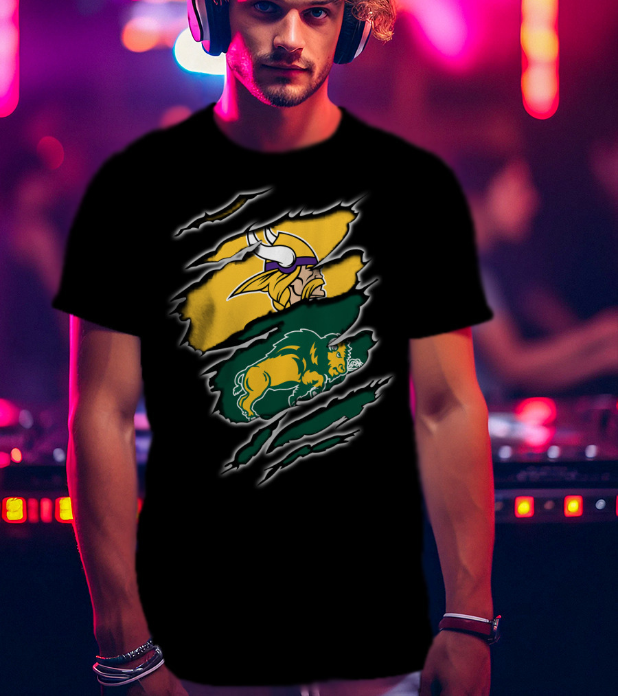 Minnesota Vikings North Dakota State Bison Claw Marks Mashup T-Shirt