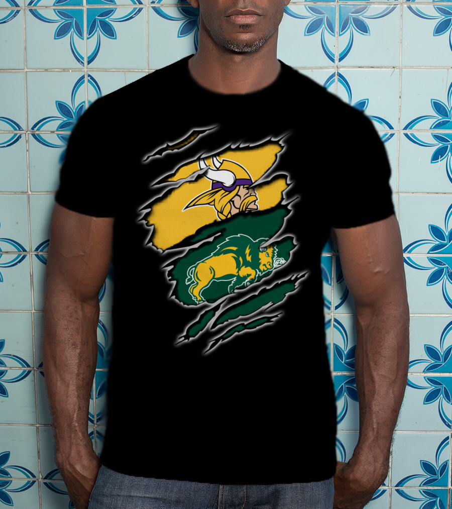 Minnesota Vikings North Dakota State Bison Claw Marks Mashup T-Shirt