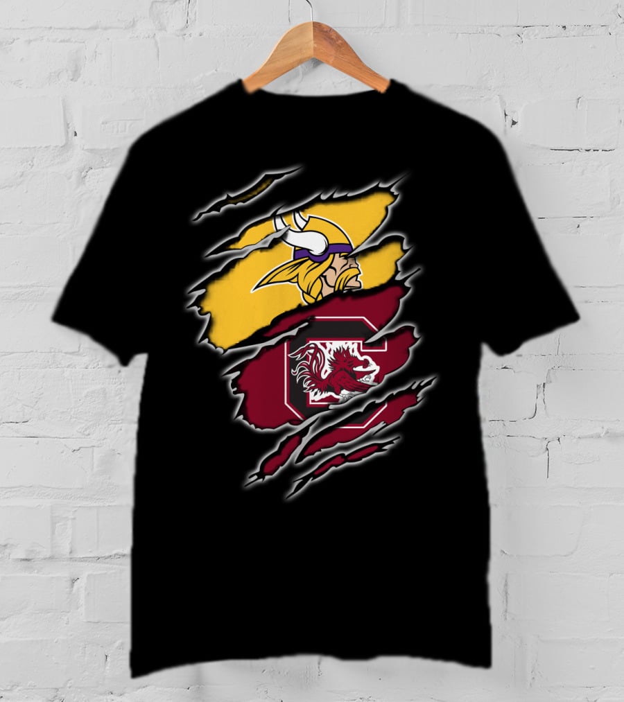 Minnesota Vikings South Carolina Gamecocks Scratched Logo Fusion T-Shirt