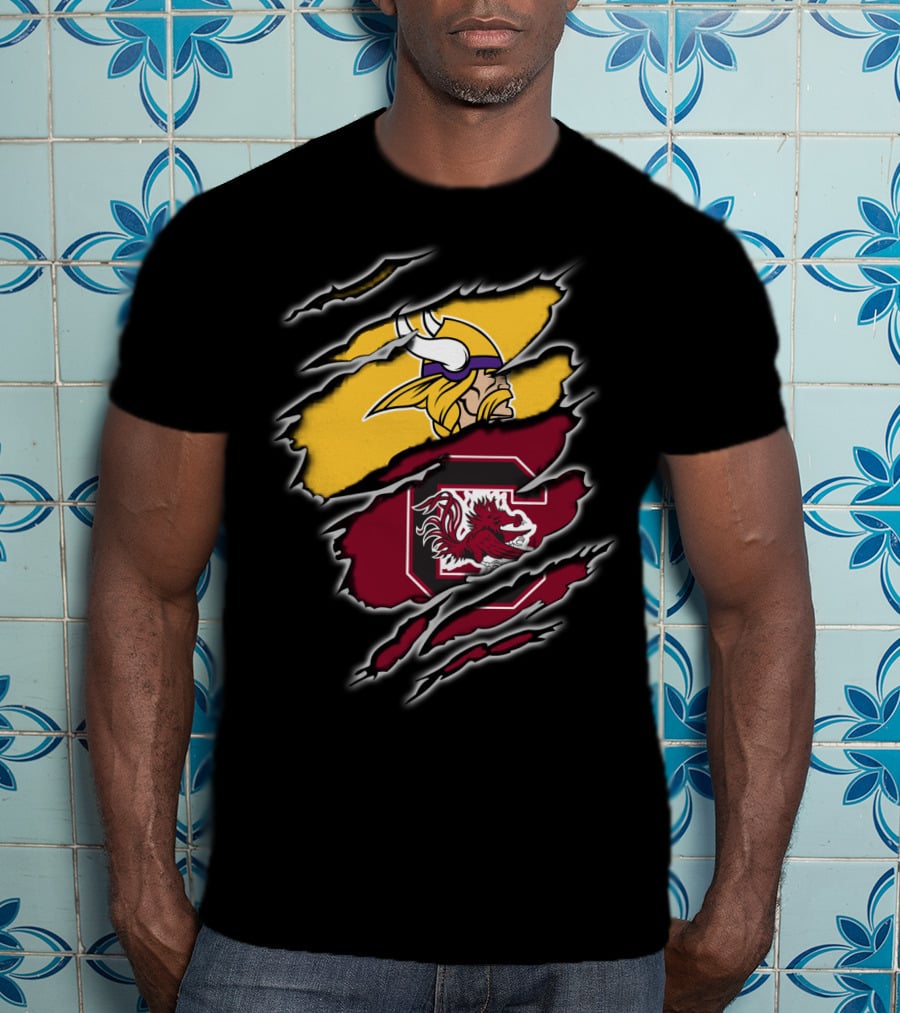 Minnesota Vikings South Carolina Gamecocks Scratched Logo Fusion T-Shirt