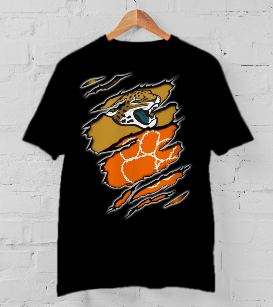 Jaguars Clemson Roaring Feline With Tiger Paw Claw Marks T-Shirt