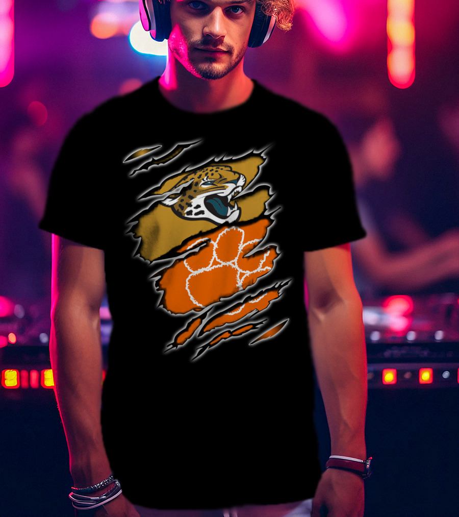 Jaguars Clemson Roaring Feline With Tiger Paw Claw Marks T-Shirt