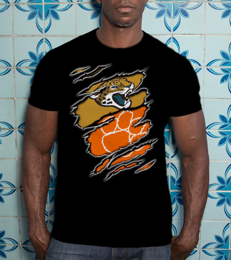 Jaguars Clemson Roaring Feline With Tiger Paw Claw Marks T-Shirt