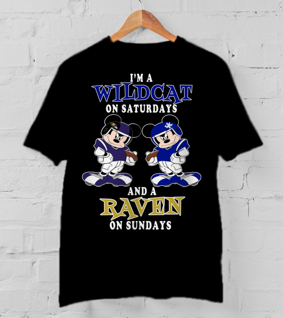 I'm A Wildcat On Saturdays And A Raven On Sundays Mickey Football Characters T-Shirt