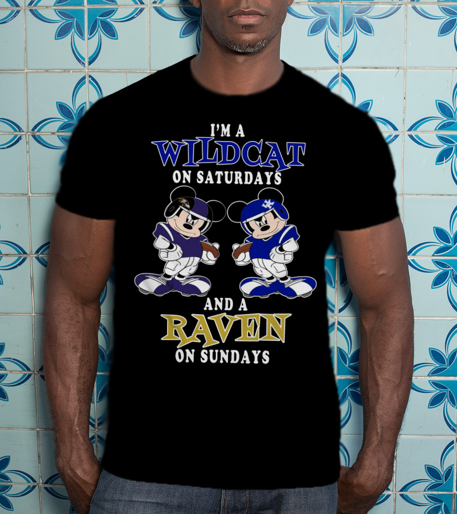 I'm A Wildcat On Saturdays And A Raven On Sundays Mickey Football Characters T-Shirt