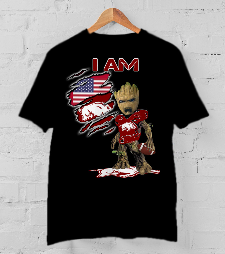 I Am Groot Arkansas Razorbacks Football Usa Flag T-Shirt