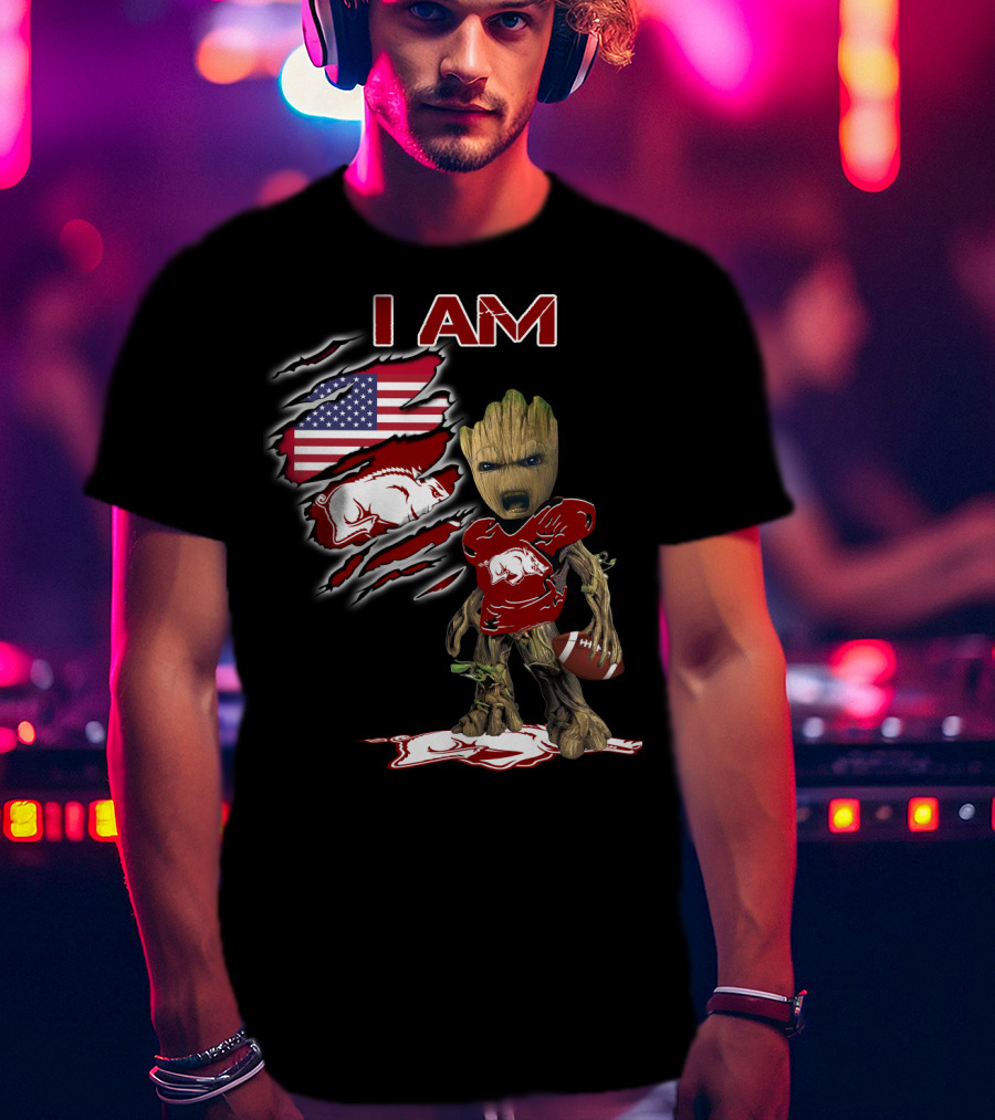 I Am Groot Arkansas Razorbacks Football Usa Flag T-Shirt