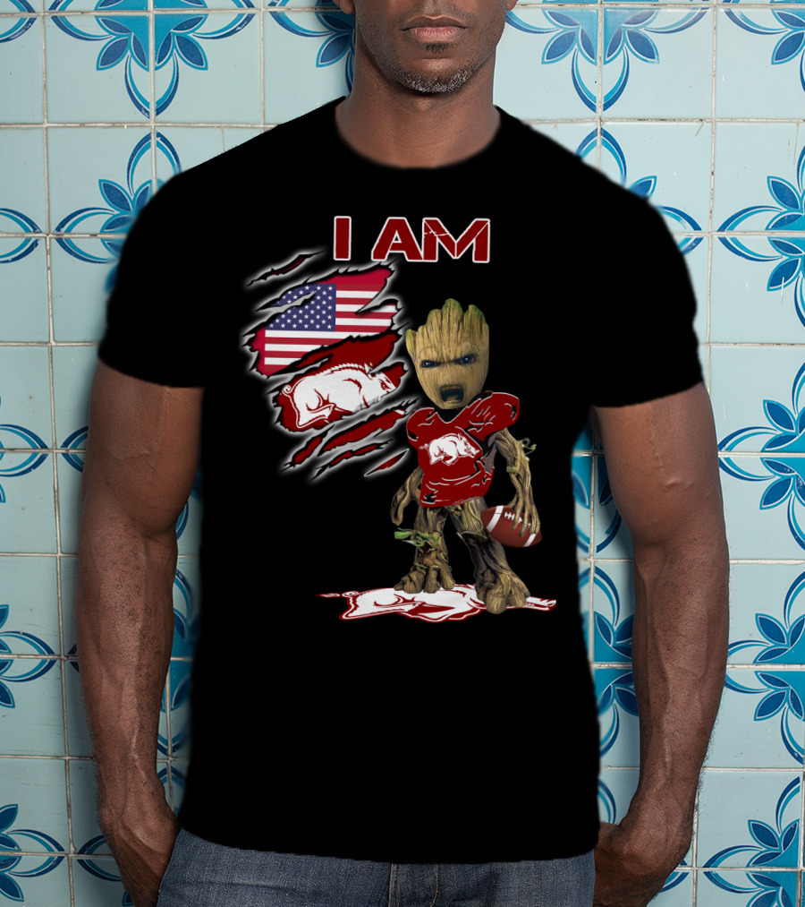 I Am Groot Arkansas Razorbacks Football Usa Flag T-Shirt