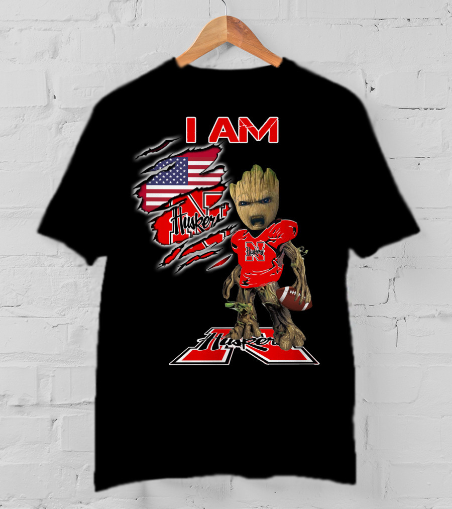 I Am Husker Groot Football Fan American Flag T-Shirt