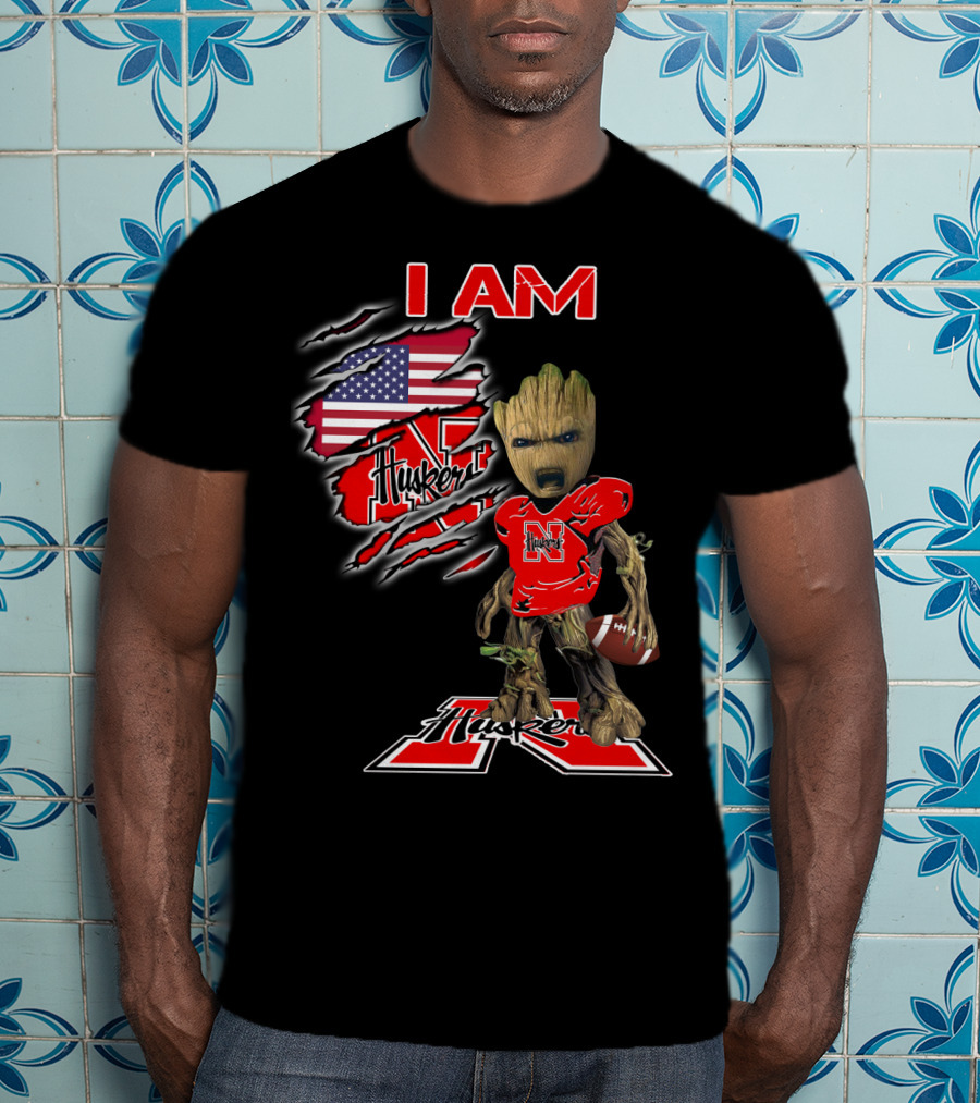 I Am Husker Groot Football Fan American Flag T-Shirt