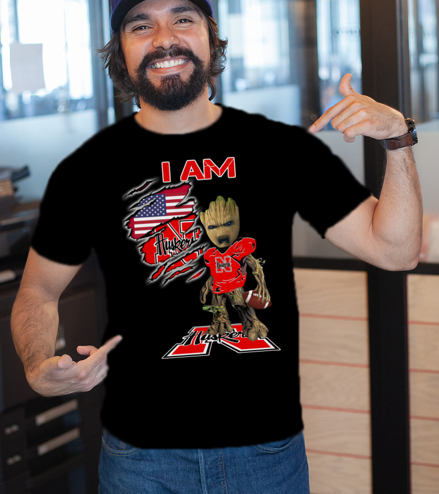 I Am Husker Groot Football Fan American Flag T-Shirt