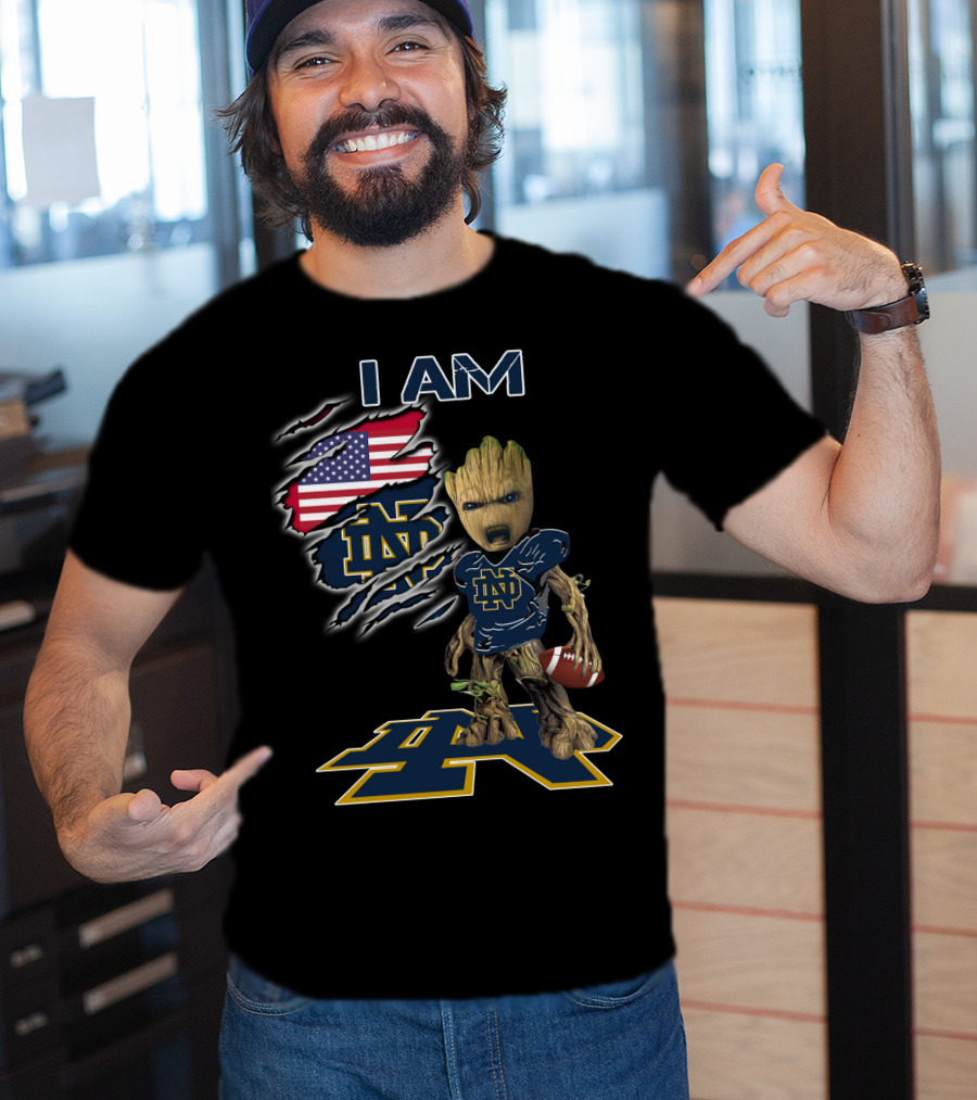 I Am Groot Notre Dame Football Fan Usa Flag T-Shirt