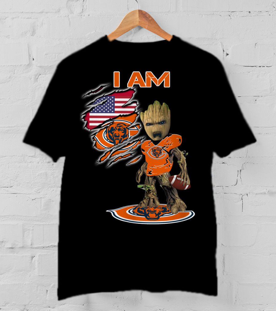 I Am Groot Chicago Bears American Flag T-Shirt
