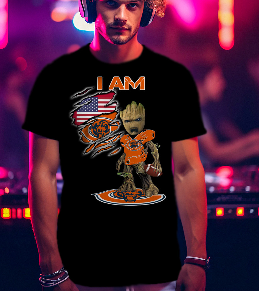 I Am Groot Chicago Bears American Flag T-Shirt