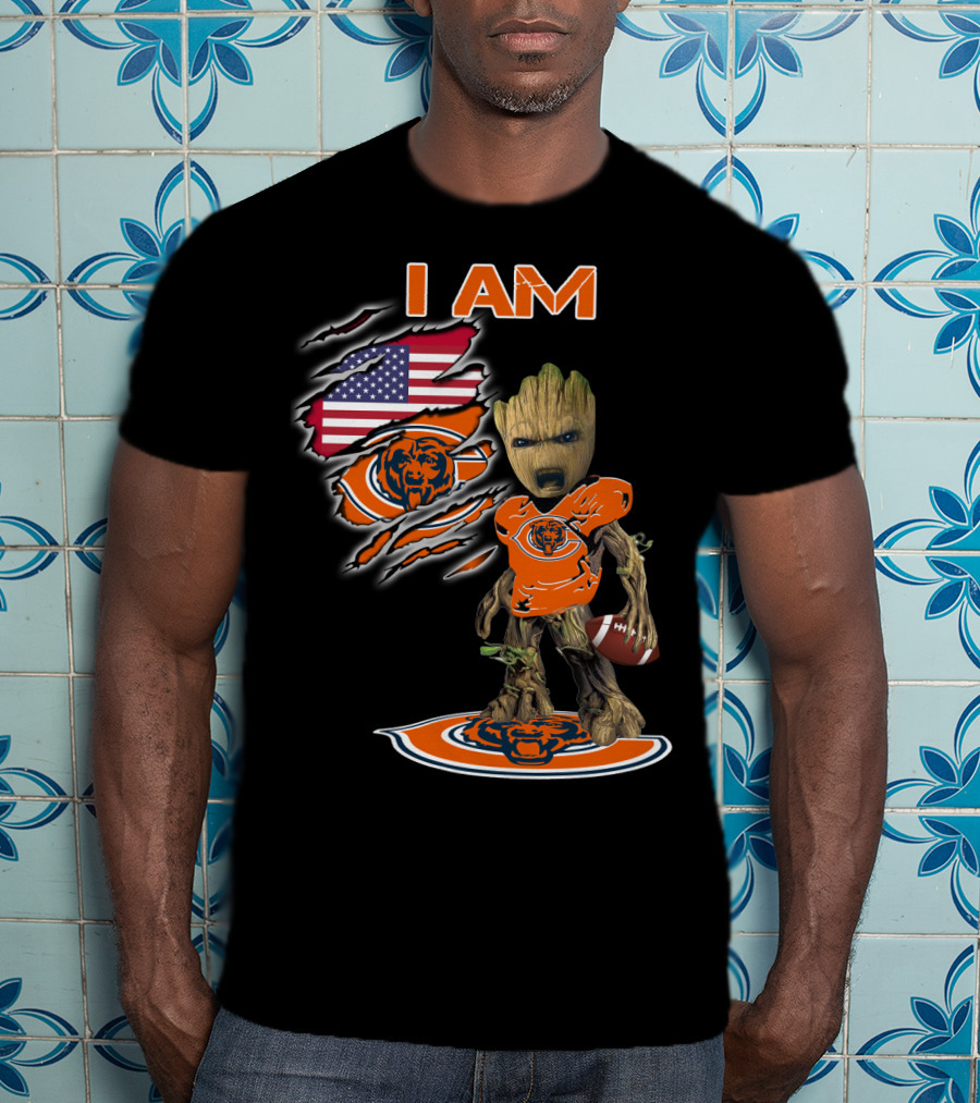 I Am Groot Chicago Bears American Flag T-Shirt