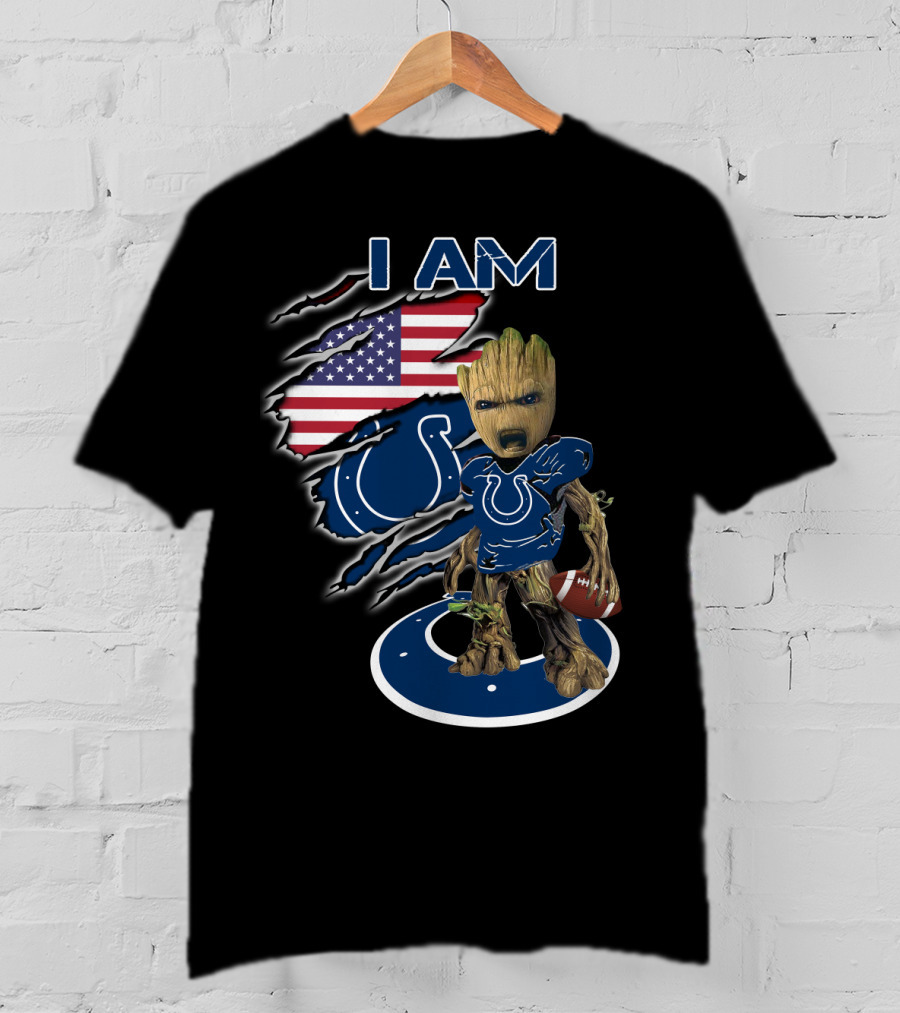 I Am Groot Colts Fan American Flag Football T-Shirt