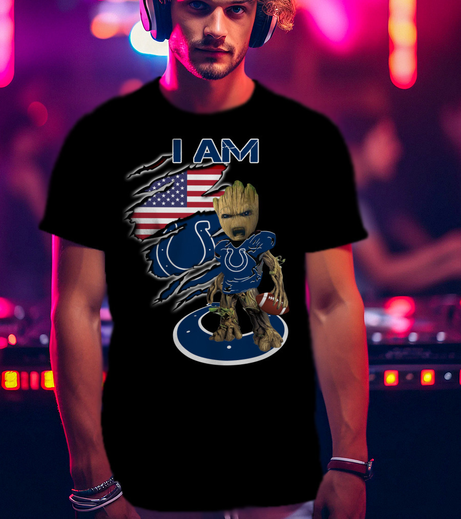 I Am Groot Colts Fan American Flag Football T-Shirt