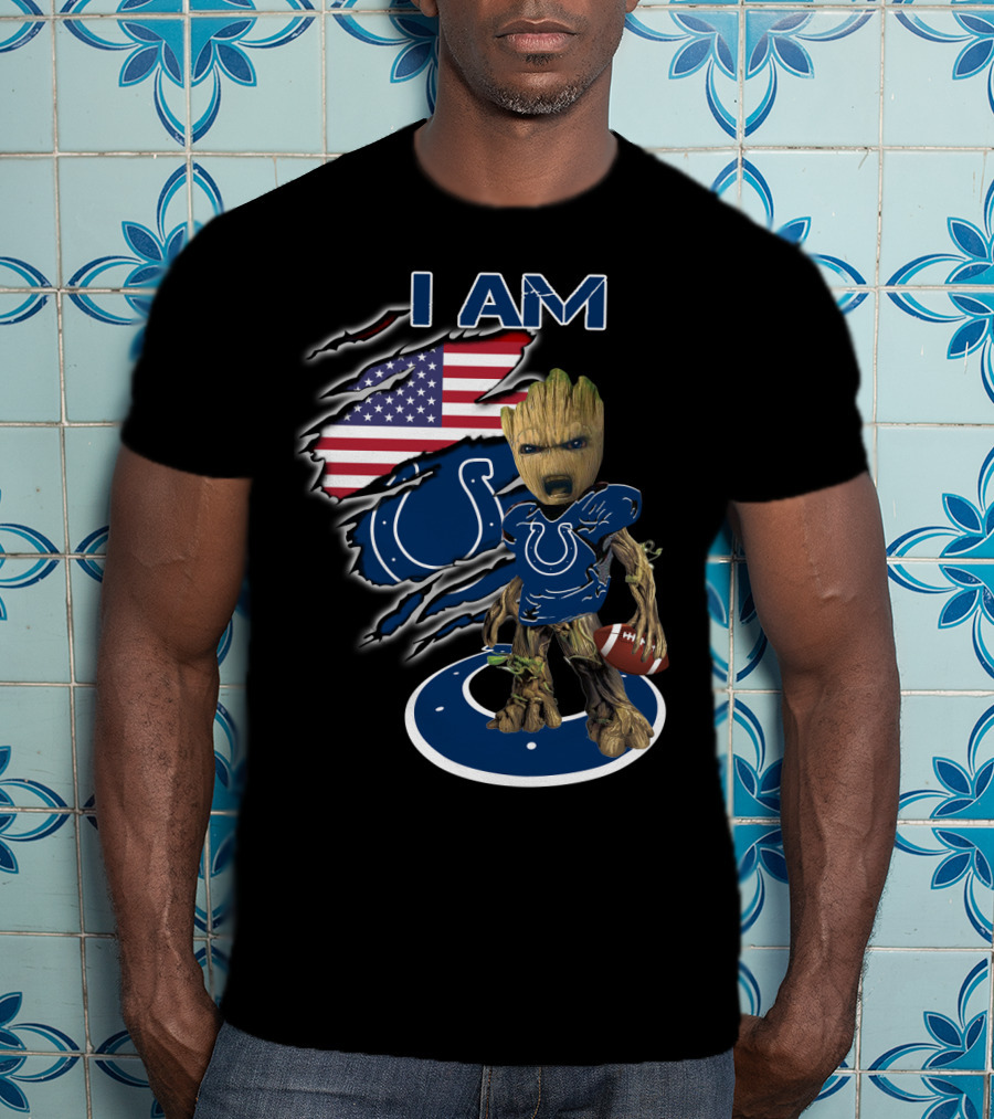 I Am Groot Colts Fan American Flag Football T-Shirt