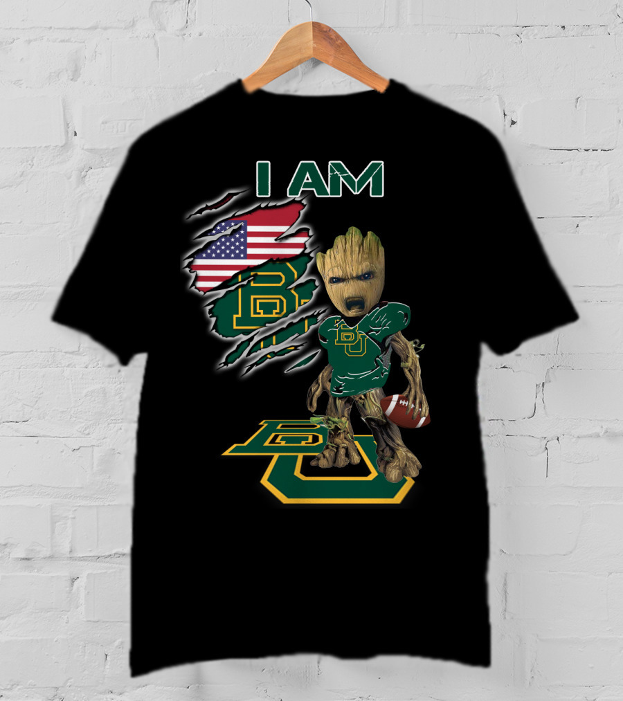 I Am Baylor University Football Groot American Flag Fan T-Shirt
