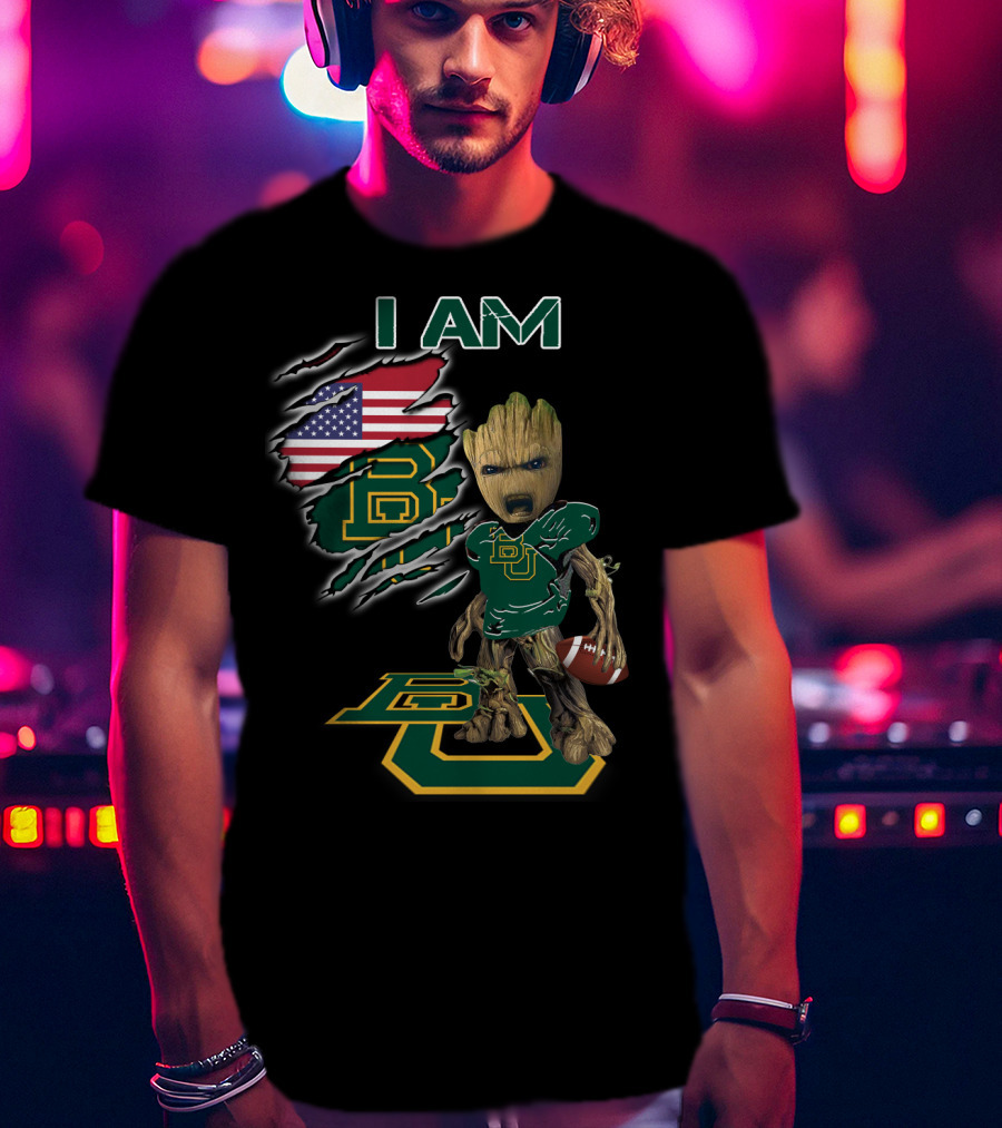 I Am Baylor University Football Groot American Flag Fan T-Shirt